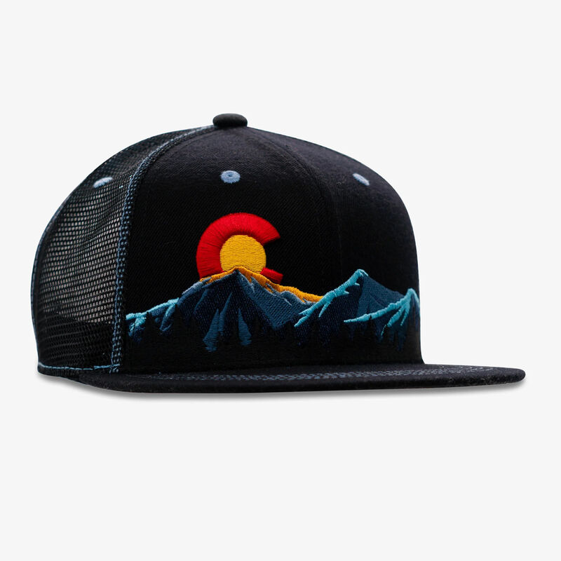 Aksels Colorado Mountain Night Time Flat Bill Snapback Hat image number 2