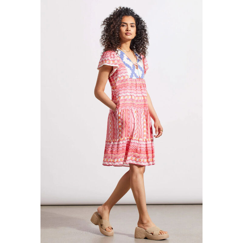 Tribal Printed V-Neck Dress With Tiered Panels Womens image number 0