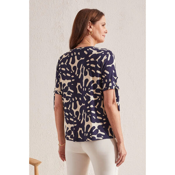 Tribal Printed Crew Neck Top With Short Sleeve Ties Womens