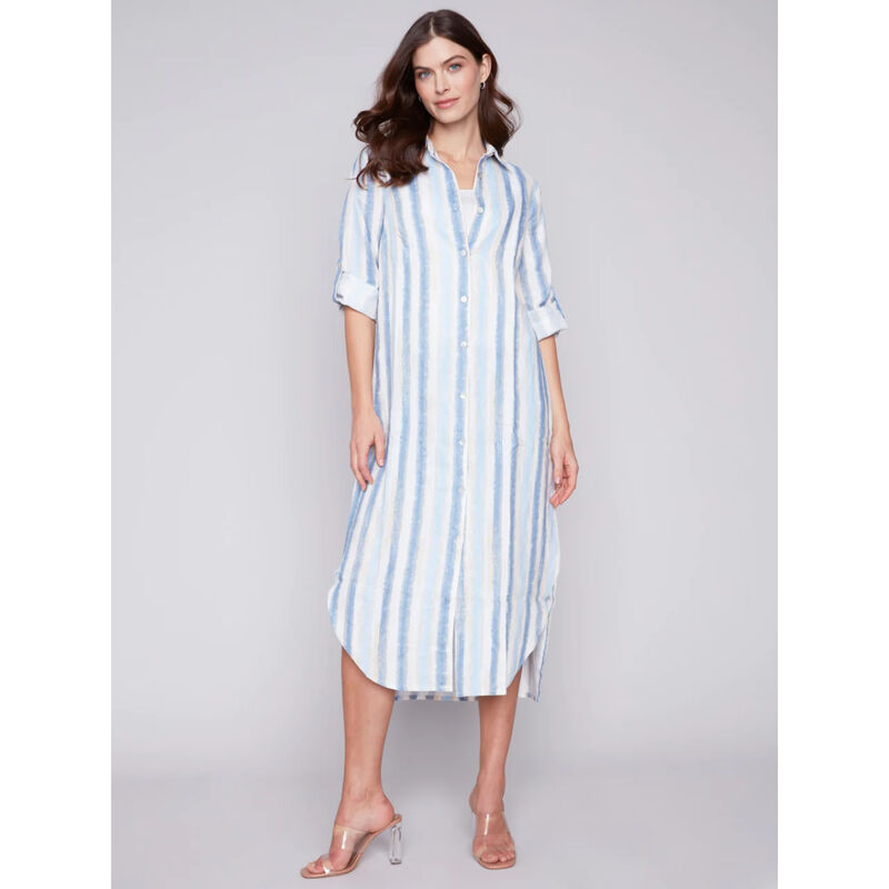 Charlie B Striped Long Linen Tunic Dress Womens image number 0