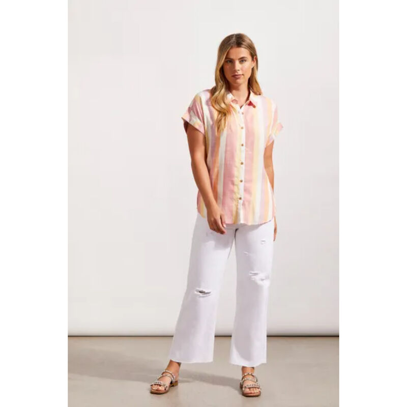 Tribal Striped Button-Up Camp Shirt Womans image number 0